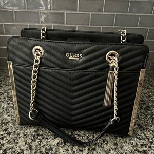 GUESS Black Quilted Chevron Handbag